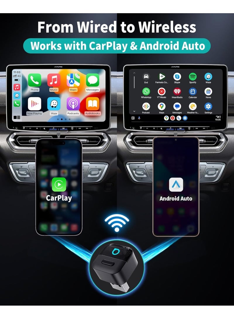 OTTOCAST Mini Pico (2026 Version) Wireless 2-in-1 CarPlay & Android Auto Adapter, Plug & Play Dongle for iPhone & Android, Auto Connect, One-Tap Disconnect,Wi-Fi 6 & Bluetooth 5.4 for Low-Latency - Image 2